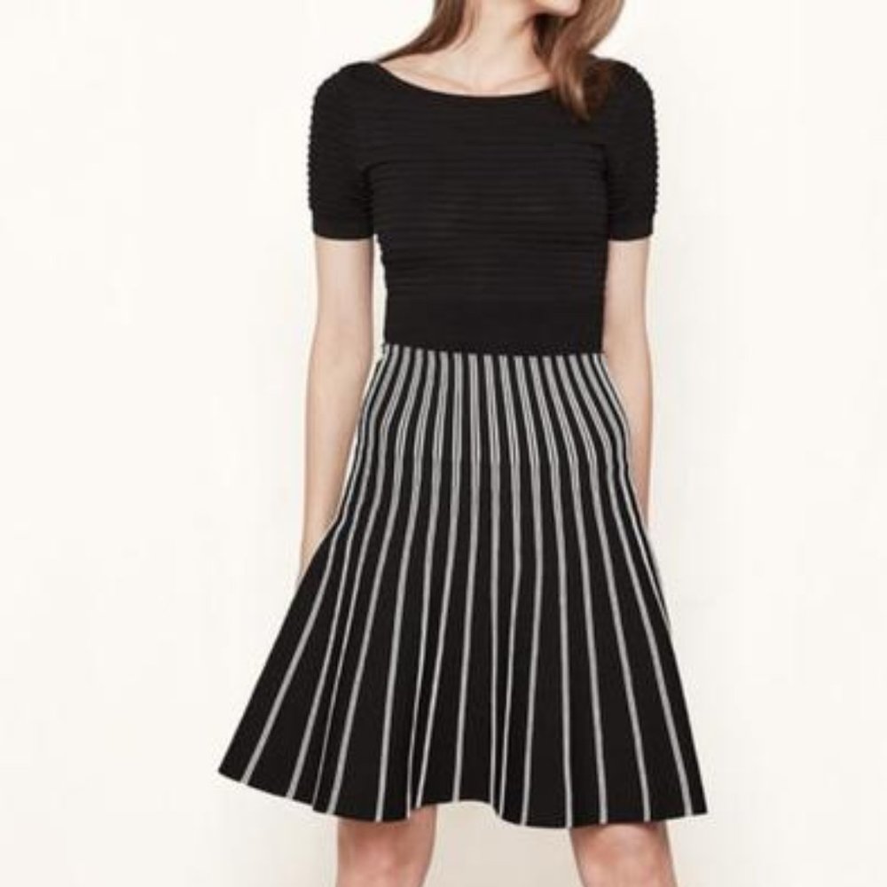 Maje Black and White Striped Dress